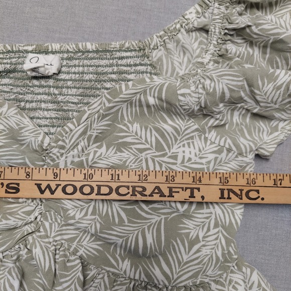 Japna Babydoll Top Cottagecore Boho Floral Ruched Smocked Ruffle Sleeve Sage L - Picture 11 of 12